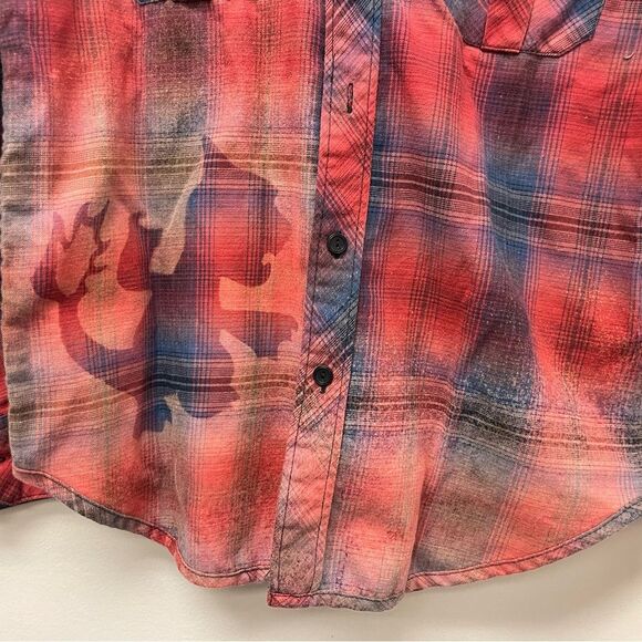 RVCA Bleached Red Chameleon Pokémon Pokeball Flannel Handmade Mens S - Picture 4 of 6